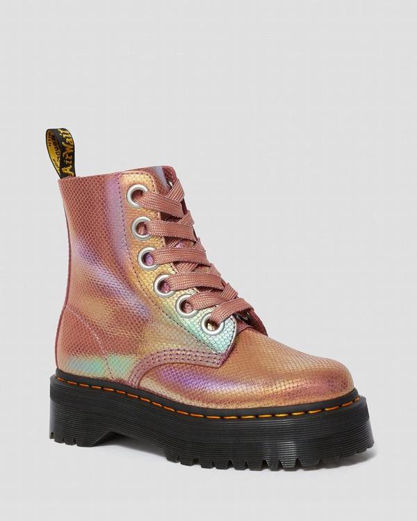 Dr Martens Dámské Boty Na Platformě Molly Iridescent Růžové, CZ-968120